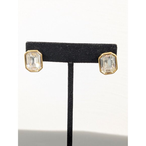 Monet Gold Tone Rectangle Rhinestone Statement Earrings Gold Tone Classic - Picture 1 of 8